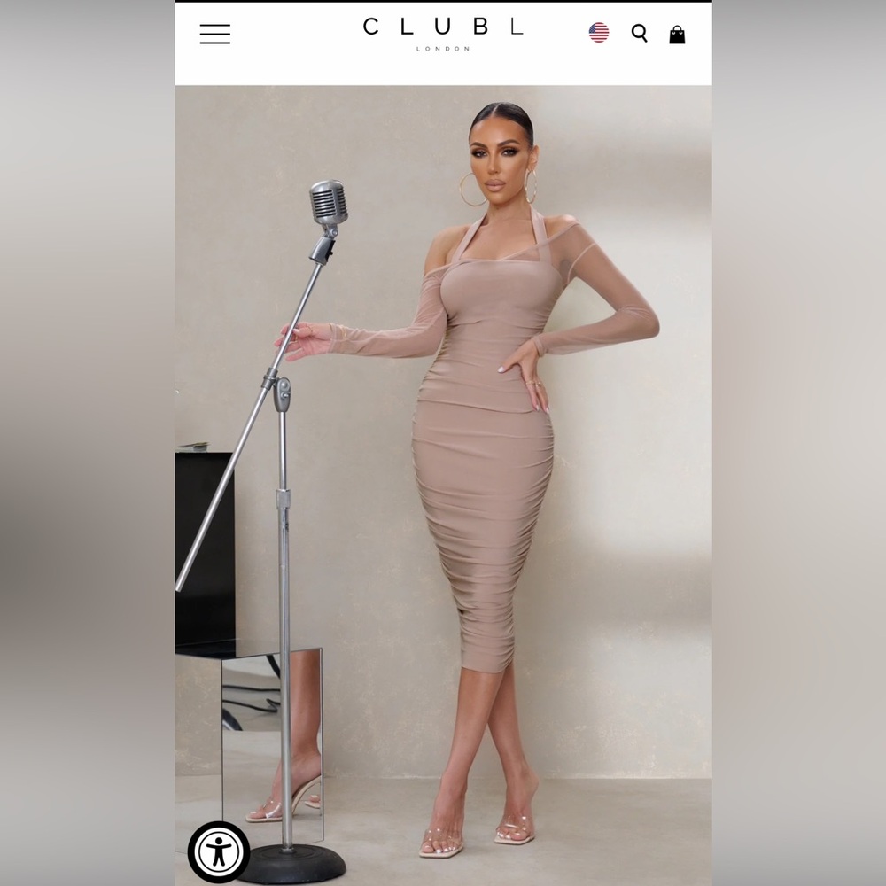 Just Like Magic | Champagne Halter Neck Mesh Sleeve Midi Dress
US 4 / Champagne